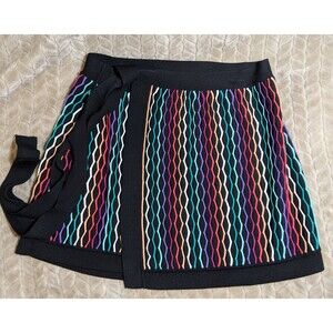 NBD Wrap Mini Skirt ~ Size: XS ~ Black ~ Multi Stripe ~ Tie/Button